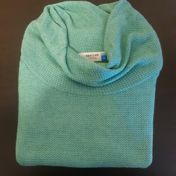 Anthropologie Drawstring Waffle Cowlneck Top by Sparrow Color Mint Medium - Picture 4 of 10